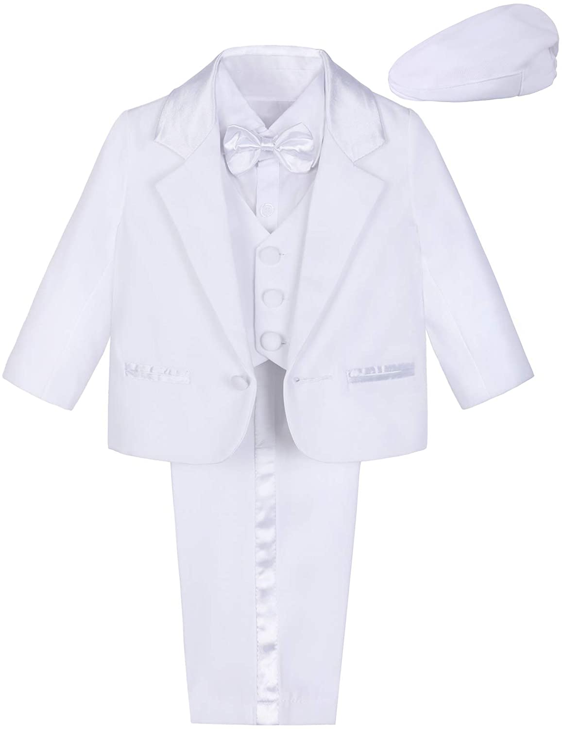 A&J DESIGN Baby Boys Suit, 5Pcs Gentleman Tuxedos Outfits Jacket & Shirt & Vest & Pants & Hat