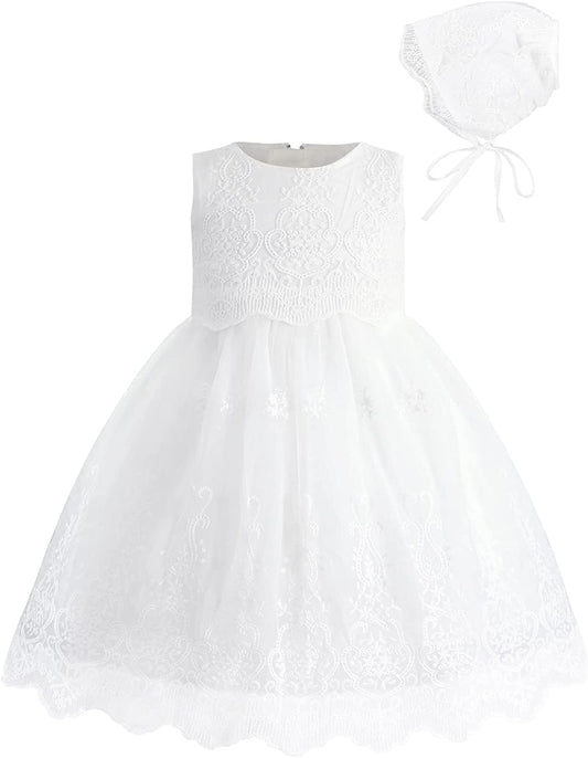 A&J DESIGN Baby Girls Princess Dress  Baptism Dress with Hat