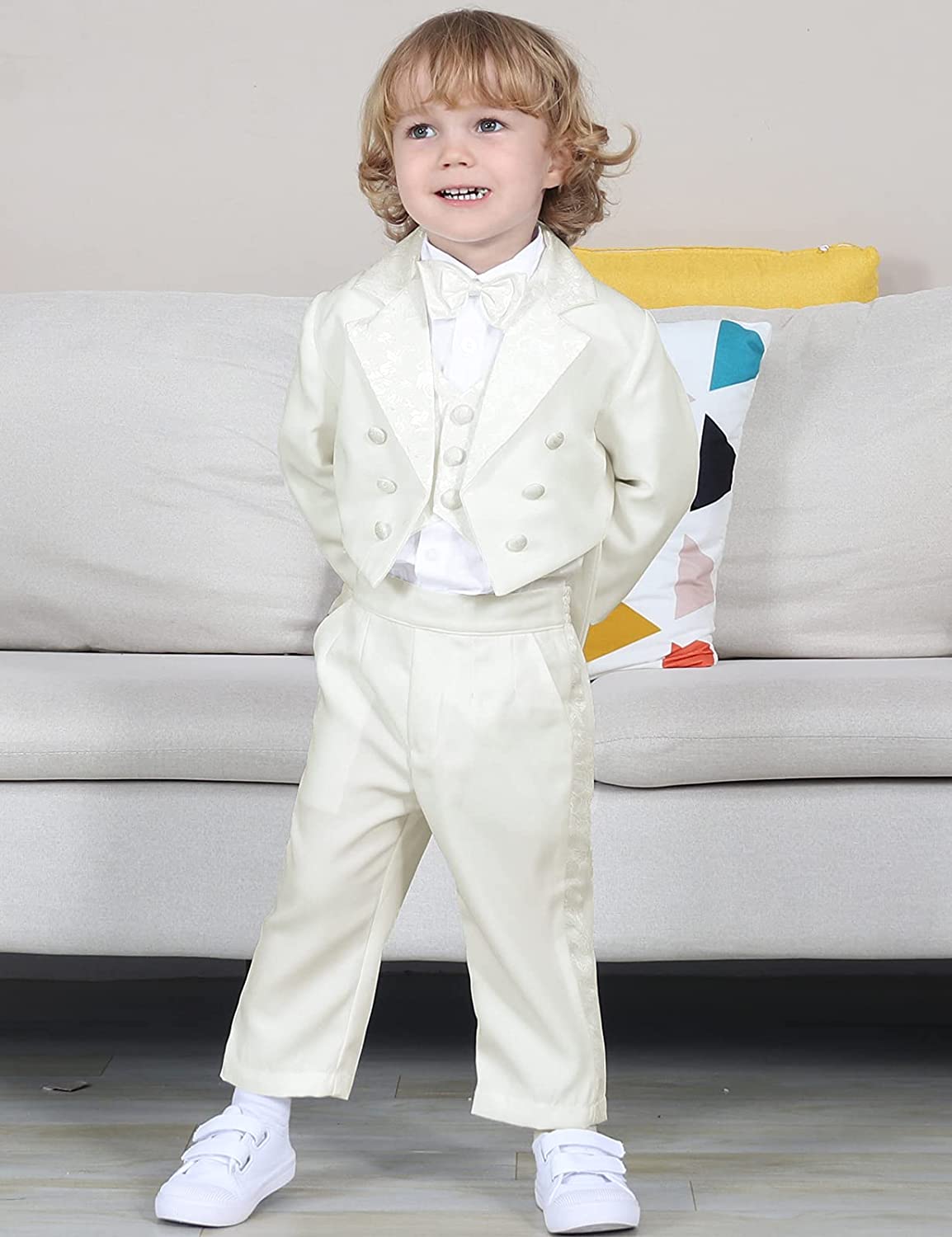 A&J DESIGN Toddler Boys Baptism Outfits Tuxedo Formal Wedding Party Suits Set with Tail