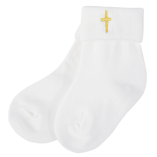 A&J DESIGN White Communion Boys Gilrs Baptism Christening Socks with Cross Embroidery