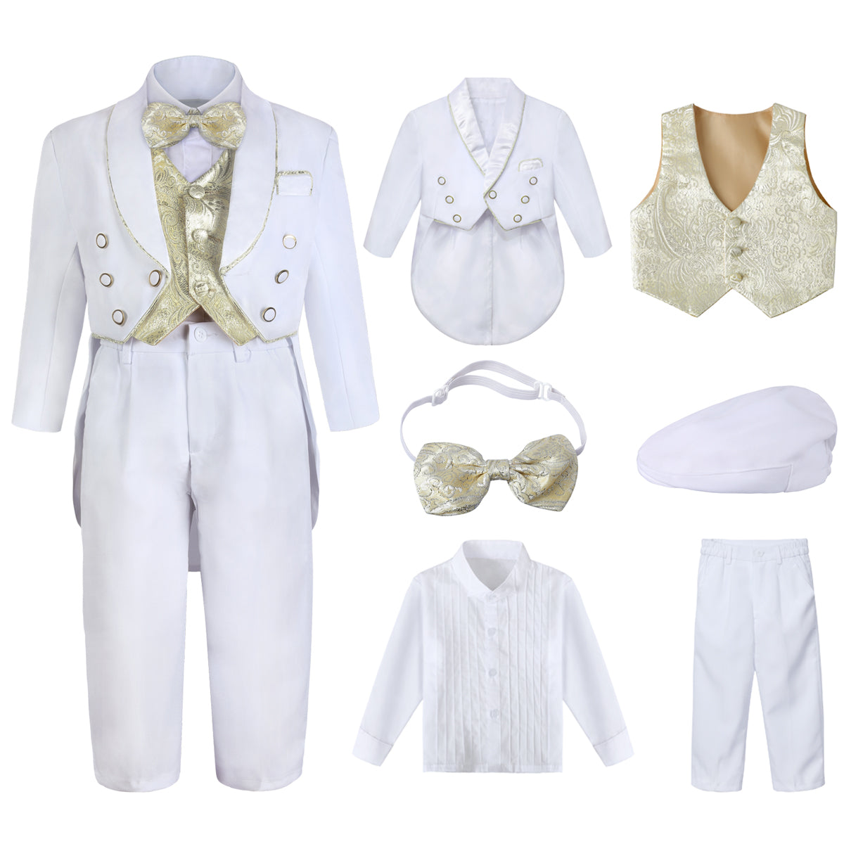 A&J DESIGN Baby Boy Classic Tuxedo  Suit Infant Baptism Suit  Formal Wedding Christening Church Outfit with Jacquard Tail