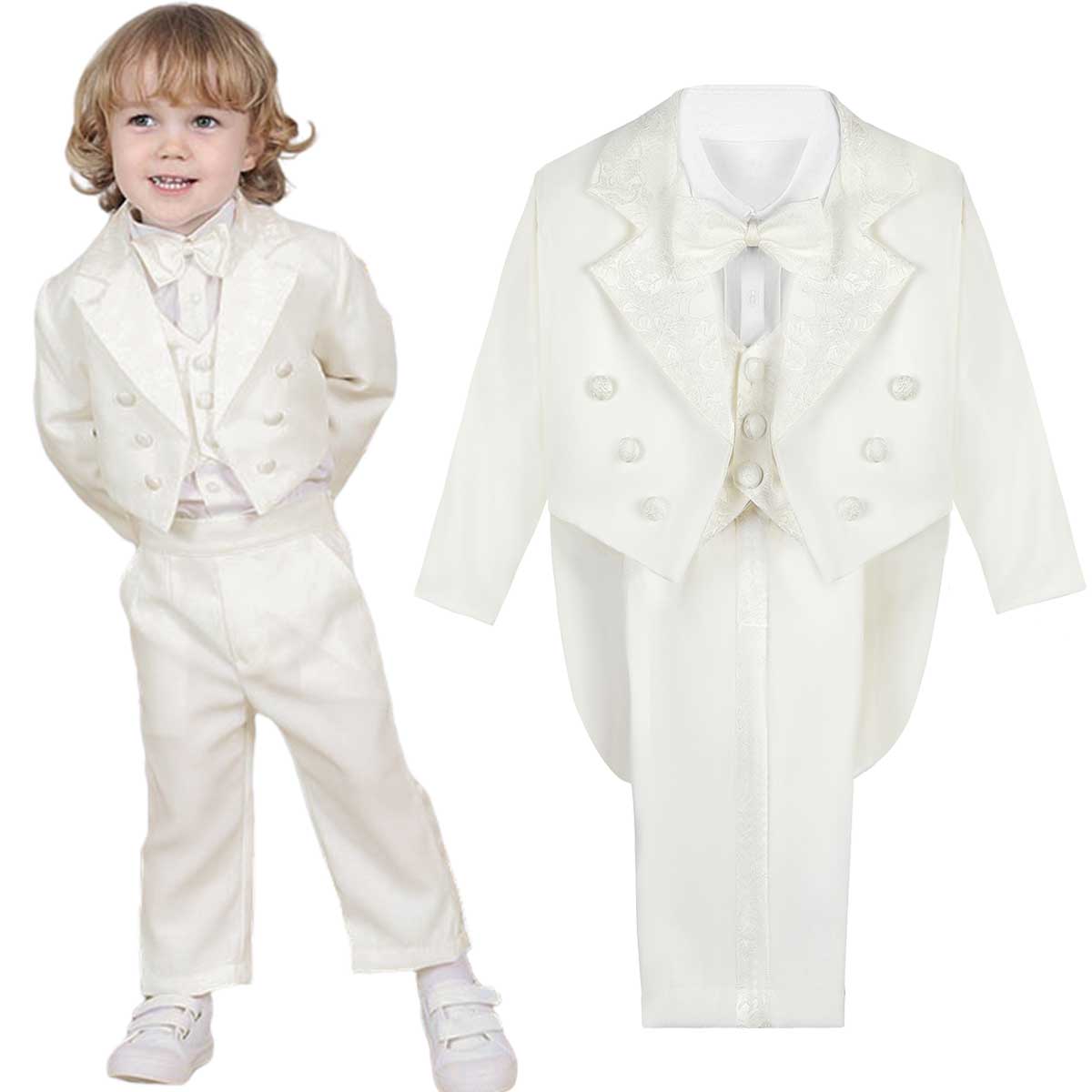 A&J DESIGN Toddler Boys Baptism Outfits Tuxedo Formal Wedding Party Suits Set with Tail