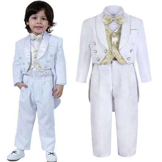 A&J DESIGN Baby Boy Classic Tuxedo  Suit Infant Baptism Suit  Formal Wedding Christening Church Outfit with Jacquard Tail