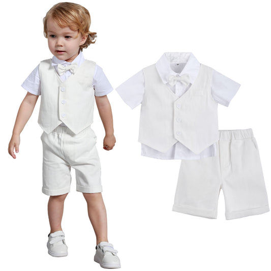 A&J DESIGN Baby & Toddler Boys Gentleman Suit Baptism Outfits, 3pcs Shorts Sets Shirts & Vest & Shorts