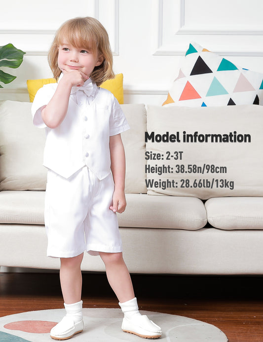 A&J DESIGN Toddler Christening Outfits for Boys Baptism Tuxedo Suit Shorts Set with Vest